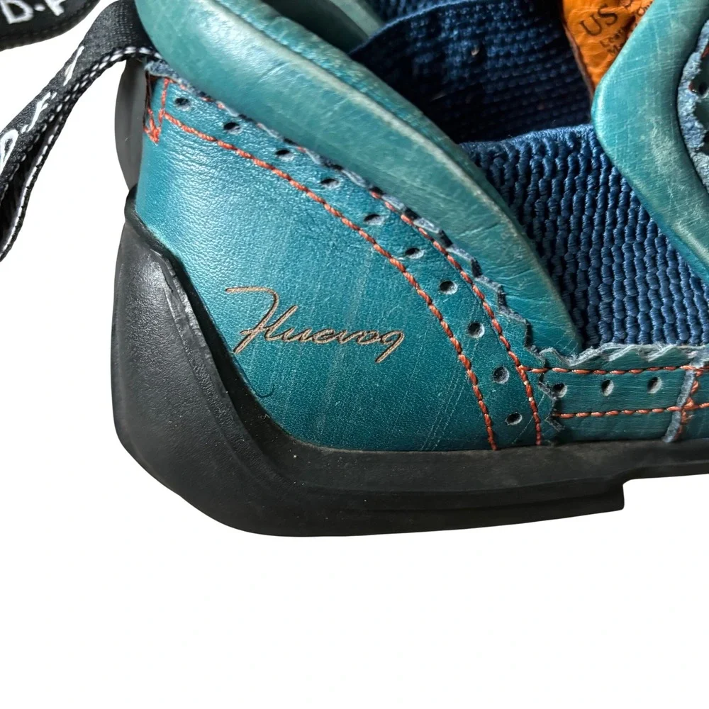 John Fluevog Future Angel Slip-on Wingtip Brogue Shoes Sz 7 Teal Leather